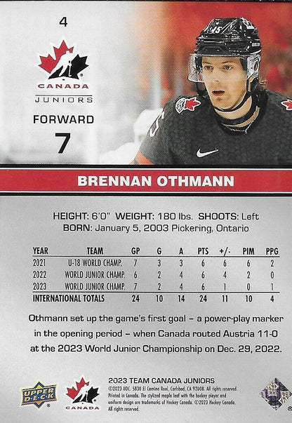 Signed Brennan Othmann 2023 Team Canada Juniors UD NY Rangers Prospect Card