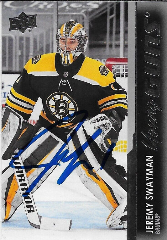 Signed Jeremy Swayman 2021-22 UD Young Guns Boston Bruins Rookie Card