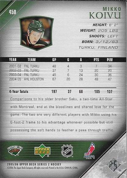 Signed Mikko Koivu Young Guns 2005-06 UD Autographed  Minnesota Wild Rookie Card