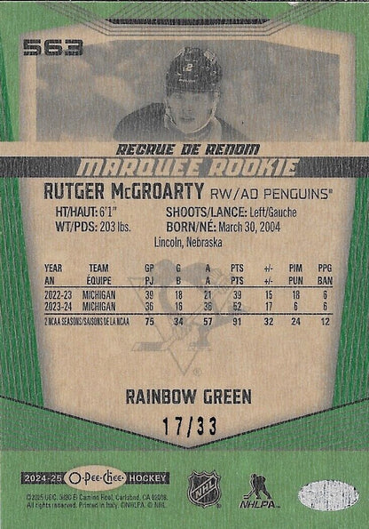2024-25 O-Pee-Chee Hockey Green Rainbow Marquee RC Rutger McGroarty 17/33 563