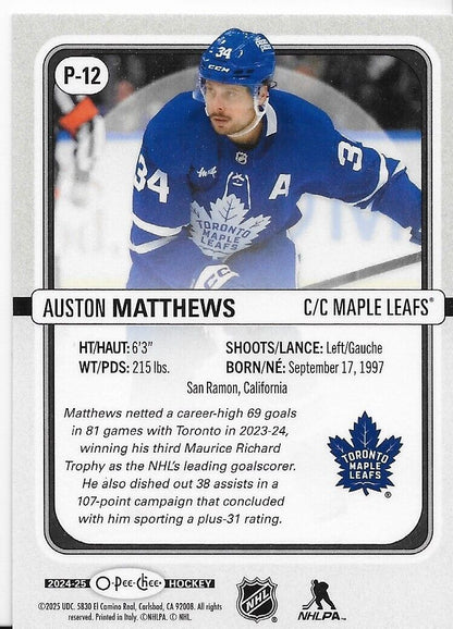 2024-25 O-Pee-Chee Premier Hockey Auston Matthews P-12 Toronto Maple Leafs