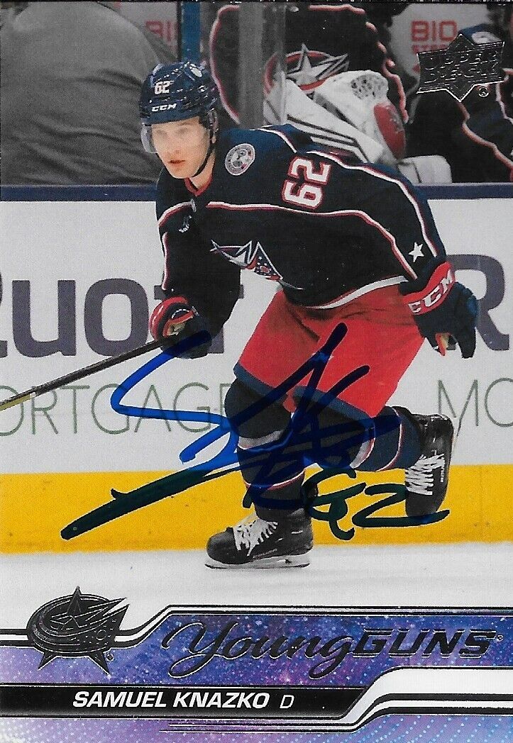 Signed Samuel Knazko 2023-24 UD Columbus Blue Jackets Young Guns Rookie Card