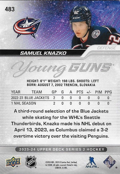 Signed Samuel Knazko 2023-24 UD Columbus Blue Jackets Young Guns Rookie Card