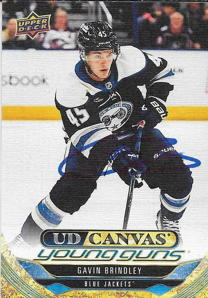 Signed Gavin Brindley 24-25 UD Young Guns Canvas Columbus Blue Jackets Rookie Cd