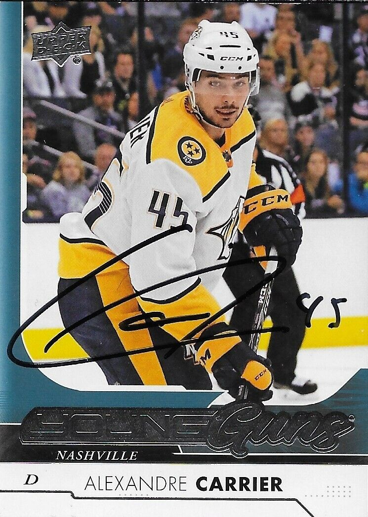 Signed Alexandre Carrier 2017-18 UD Young Guns Nashville Predators Rookie Card