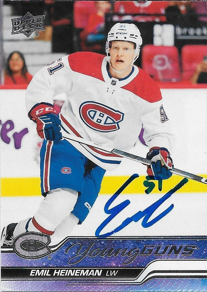 Signed Emil Heineman 23-24 UD Young Guns Montreal Canadiens Private Signing Card