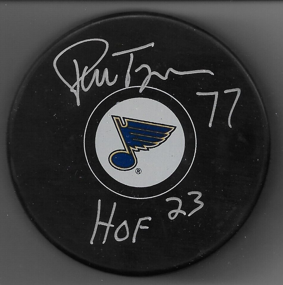 Signed Pierre Turgeon St. Louis Blues Puck w HOF 23 Inscription Private Signing