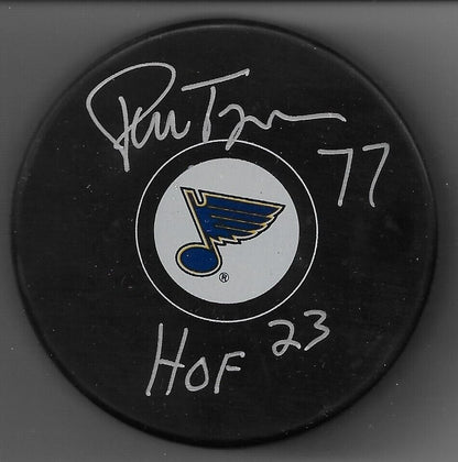 Signed Pierre Turgeon St. Louis Blues Puck w HOF 23 Inscription Private Signing