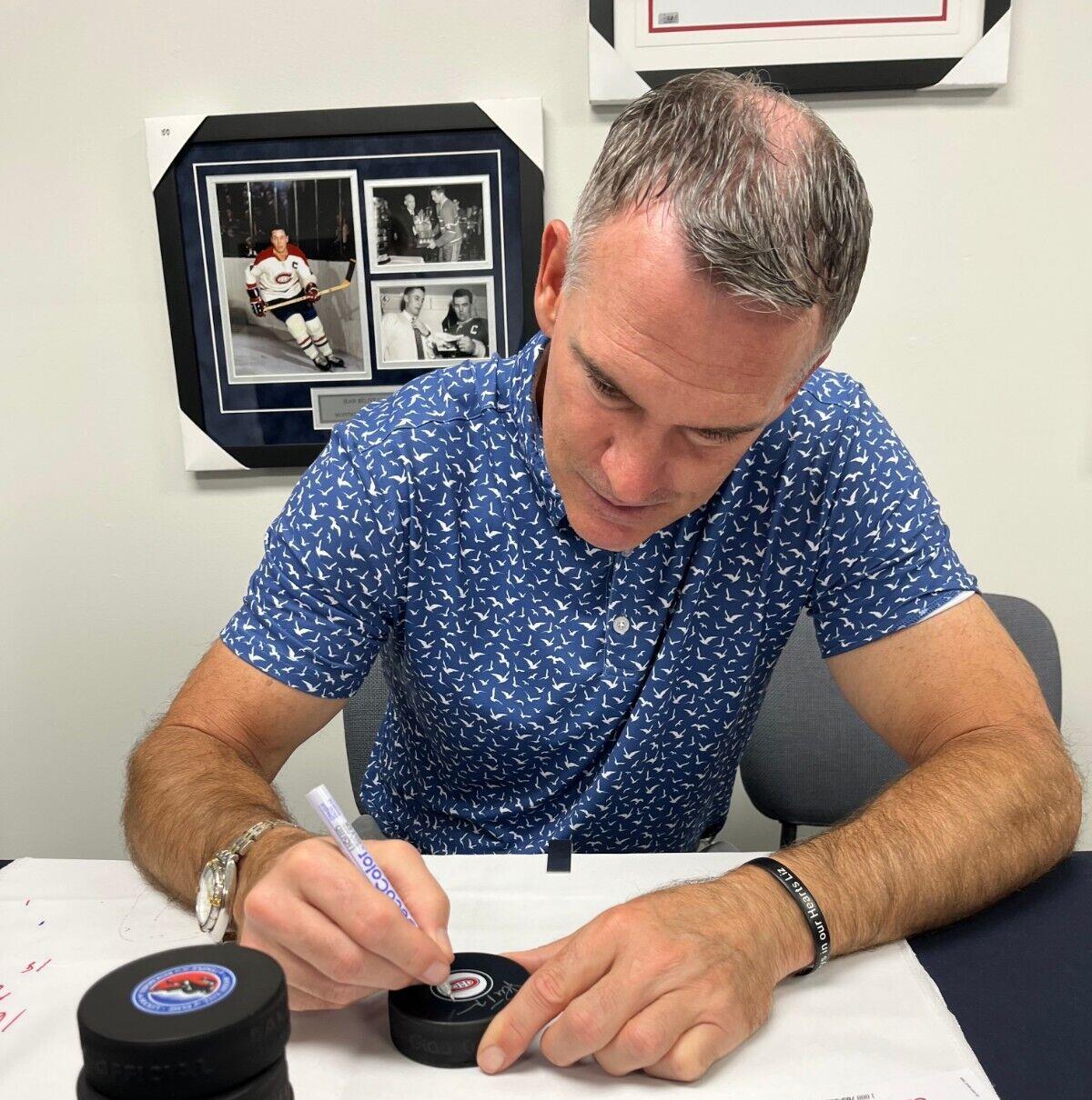 Signed Pierre Turgeon St. Louis Blues Puck w HOF 23 Inscription Private Signing