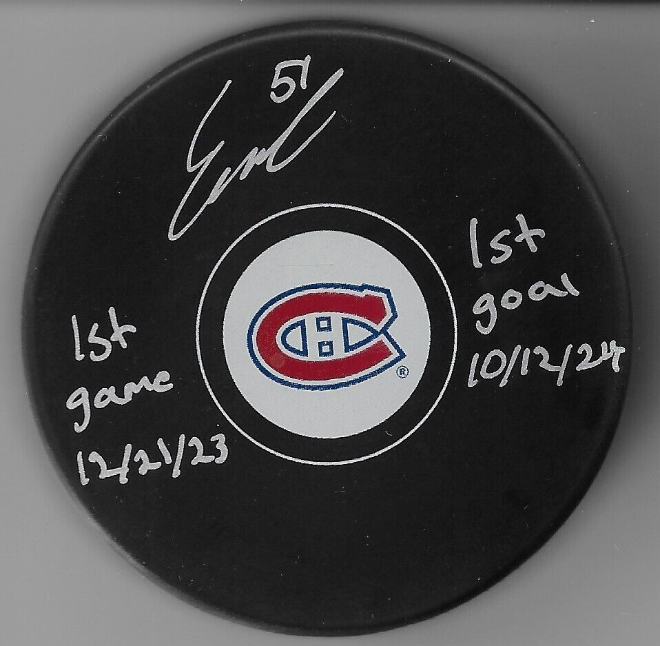 Signed Emil Heineman Montreal Canadiens Hockey Puck Inscribed Private Signing