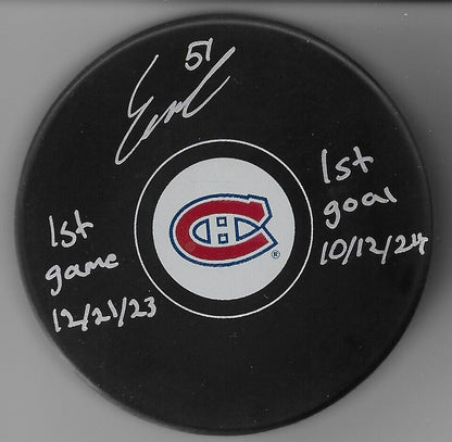Signed Emil Heineman Montreal Canadiens Hockey Puck Inscribed Private Signing