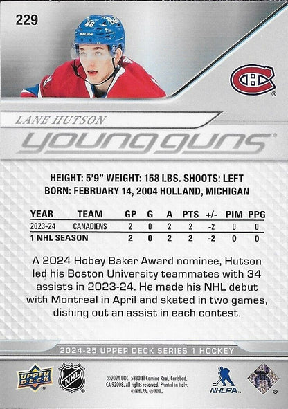 Signed Lane Hutson 24-25 UD Young Guns  Montreal Canadiens Rookie Card Original