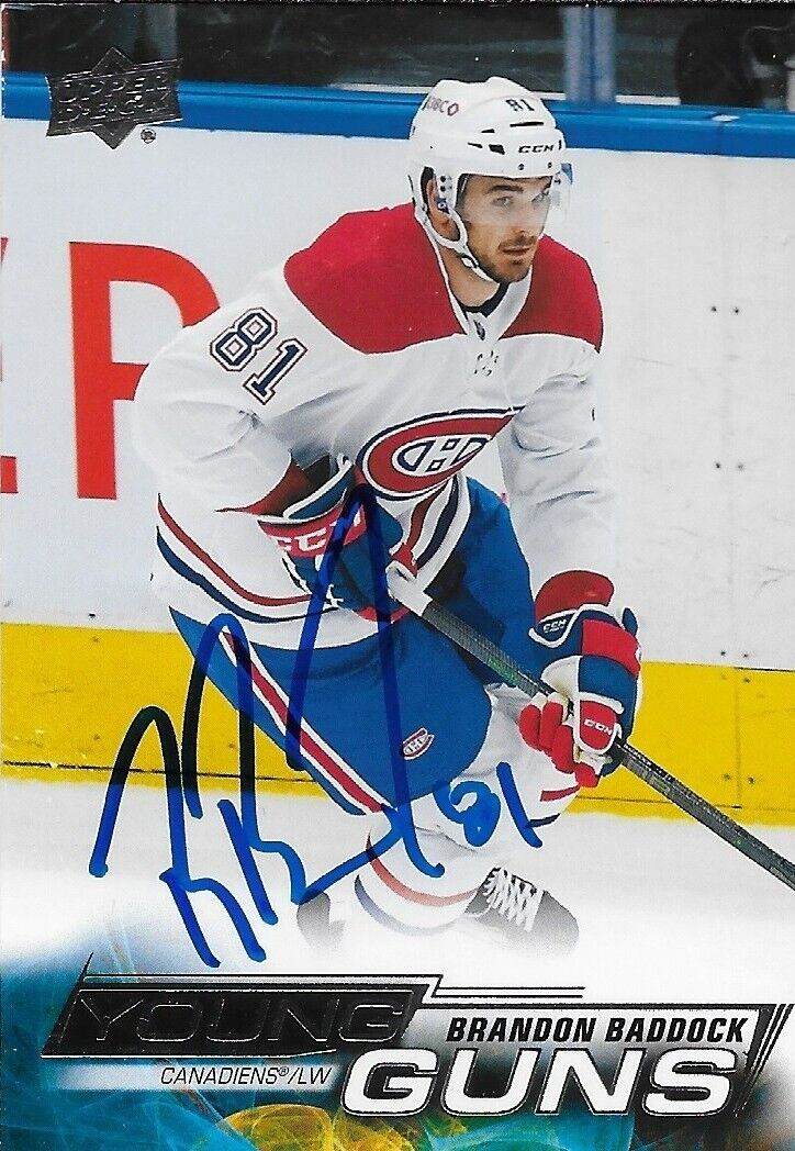 Signed Brandon Baddock 2022-23 Young Guns UD Montreal Canadiens Rookie Card