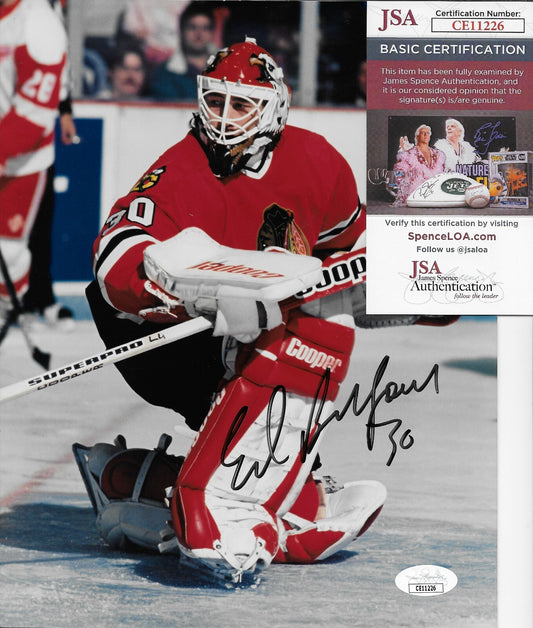 Signed Ed Belfour Chicago Blackhawks Goalie 8x10 Photo #1 w JSA Authentication