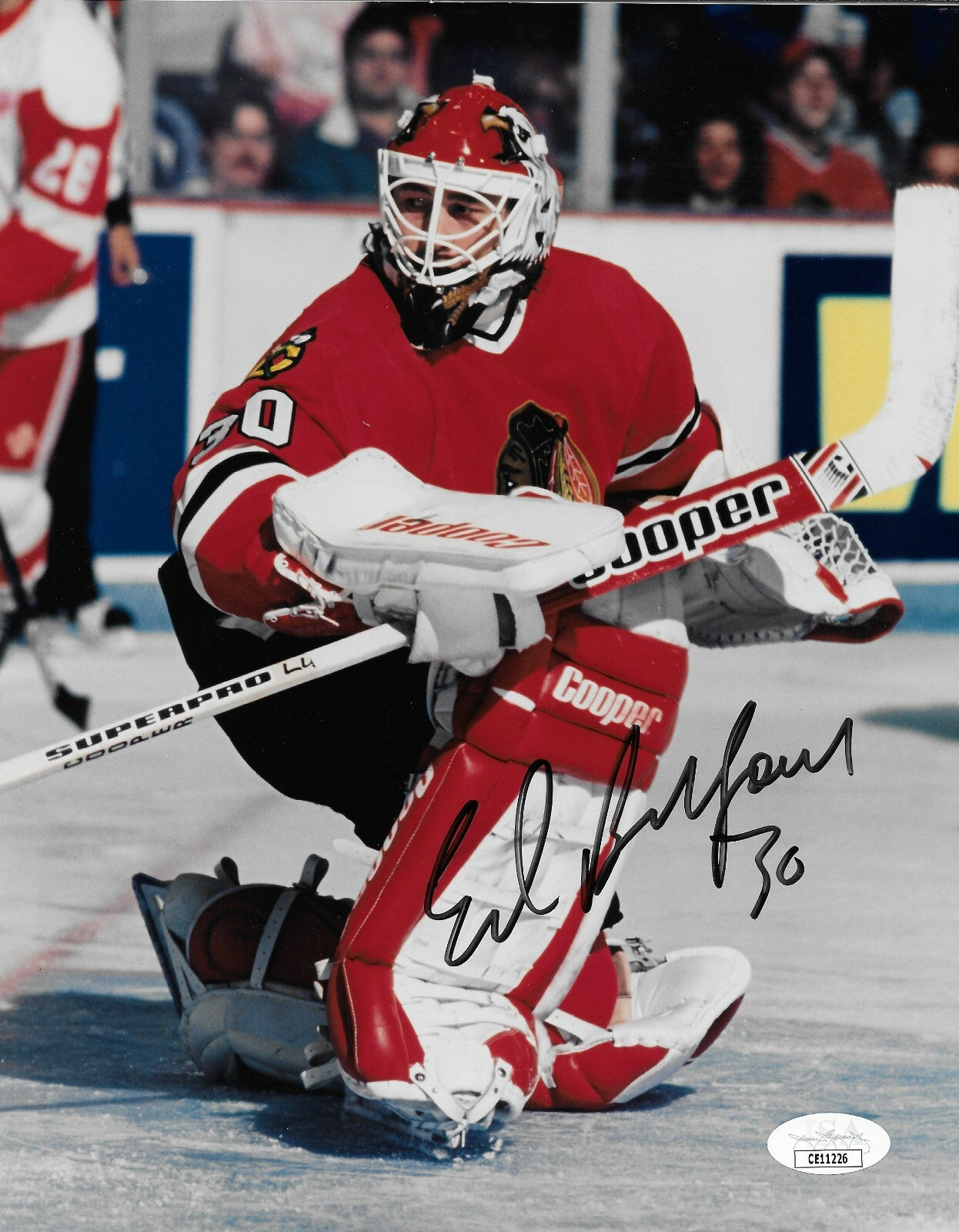 Signed Ed Belfour Chicago Blackhawks Goalie 8x10 Photo #1 w JSA Authentication
