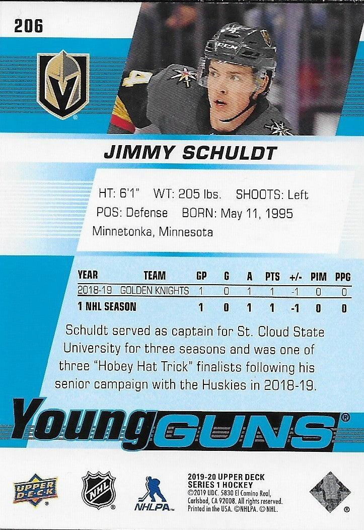 Signed Jimmy Schuldt Young Guns 2019-20 UD Vegas Golden Knights Rookie Card