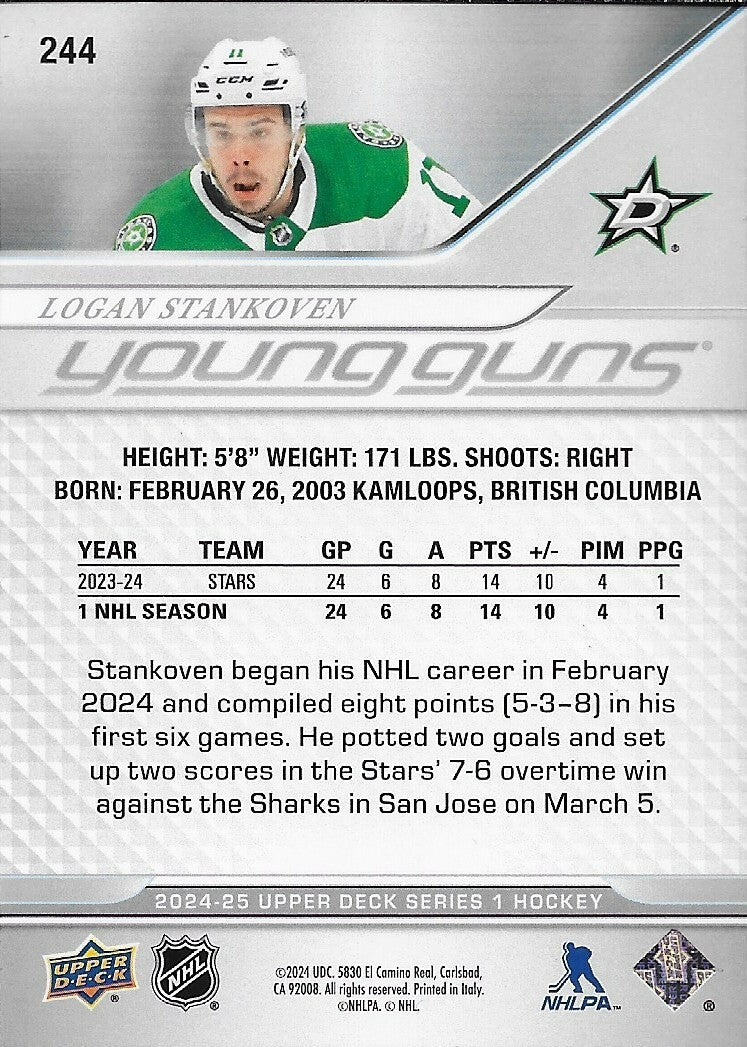 Signed Logan Stankoven Young Guns 2024-25 UD Dallas Stars Rookie Card