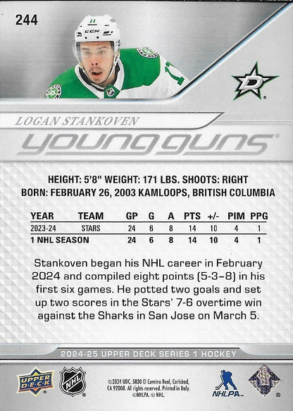 Signed Logan Stankoven Young Guns 2024-25 UD Dallas Stars Rookie Card