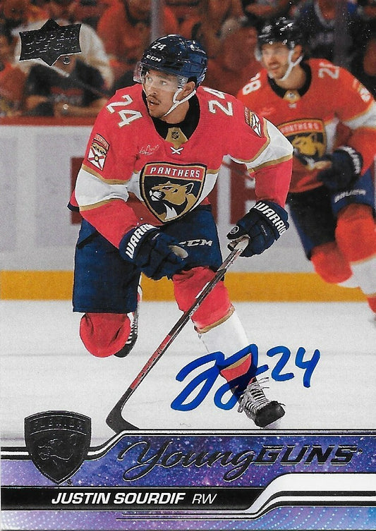 Signed Justin Sourdif 2023-24 UD Florida Panthers Young Guns Rookie Card