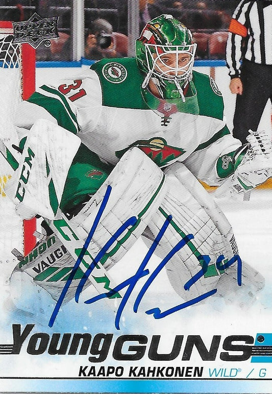 Signed Kaapo Kahkonen 2019-20 UD  Young Guns  Minnesota Wild Rookie Card