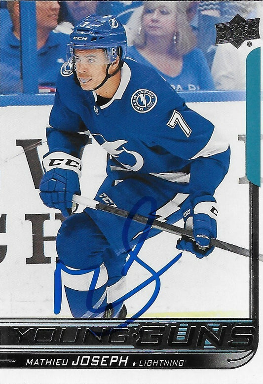 Signed Mathieu Joseph 2018-19 UD Tampa Bay Lightning Young Guns Rookie Card