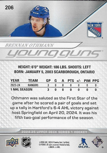 Signed Brennan Othmann 2024-25 UD New York Rangers Young Guns Rookie Card