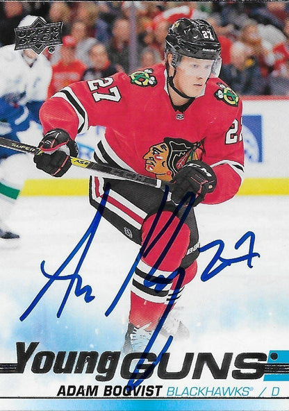 Signed Adam Boqvist 2019-20 UD Chicago Blackhawks Young Guns Rookie Card