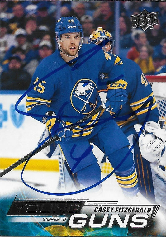 Signed Casey Fitzgerald 2022-23 Upper Deck Buffalo Sabres Young Guns Rookie Card
