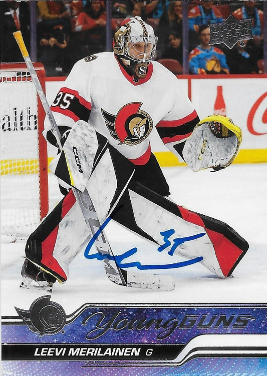Signed Leevi Merilainen Young Guns 2023-24 UD Ottawa Senators Rookie Card Origin