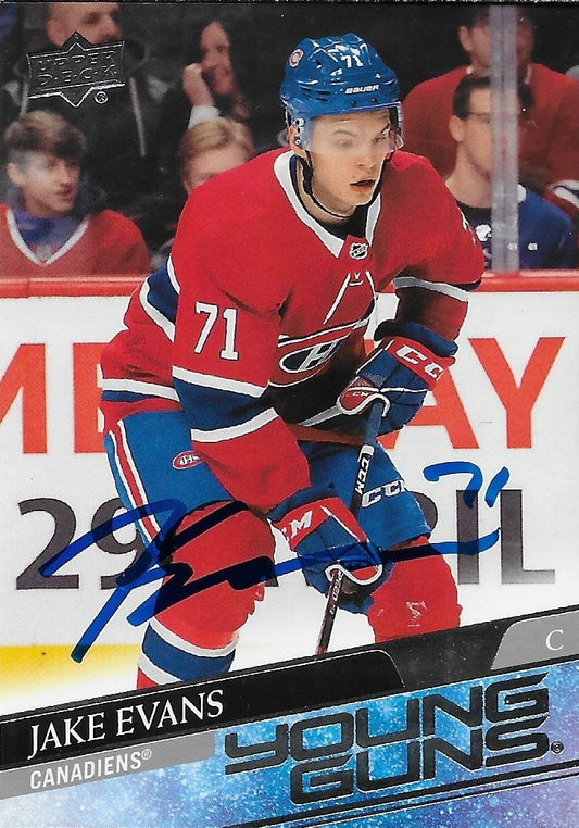 Signed Jake Evans Young Guns 2020-21 UD Montreal Canadiens Rookie Card