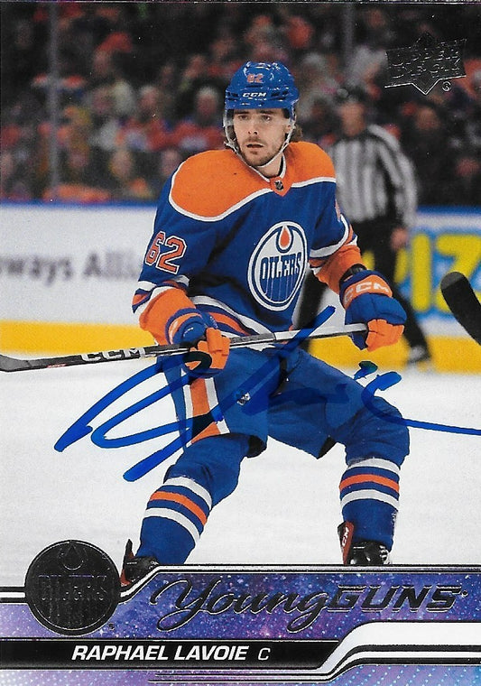 Signed Raphael Lavoie Young Guns 23/24 UD Edmonton Oilers Rookie Card