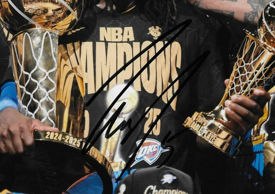 Signed Luguentz Dort Oklahoma City Thunder 2025 Champions 8x10 Photo #4 Original