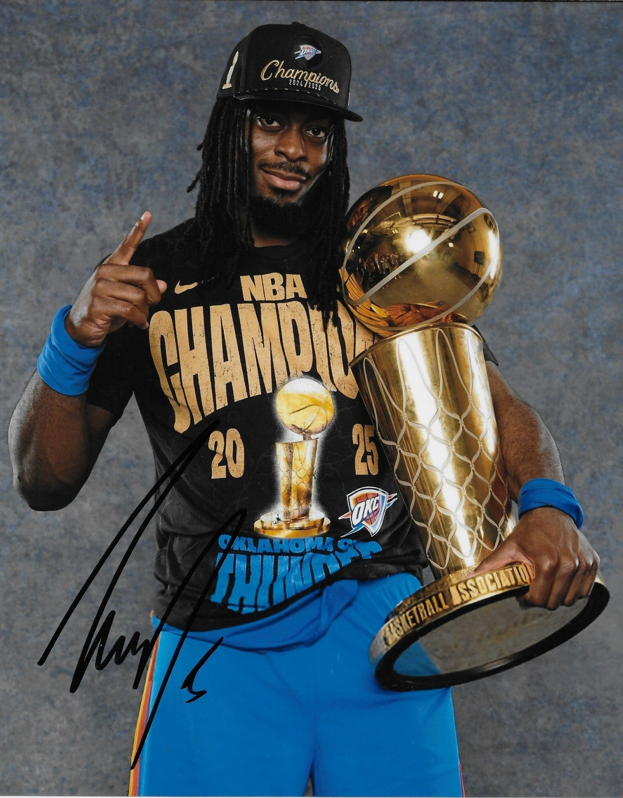 Signed Luguentz Dort Oklahoma City Thunder 2025 Champions 8x10 Photo #5 Original