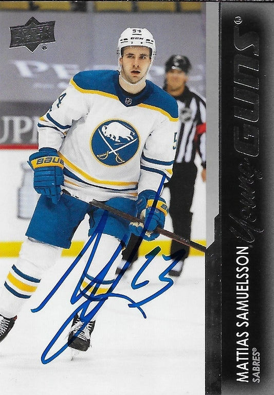 Signed Mattias Samuelsson Young Guns 21-22 Upper Deck Buffalo Sabres Rookie Card