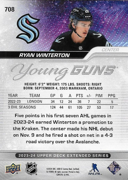 Signed Ryan Winterton Young Guns 2023-24 Upper Deck Seattle Kraken Rookie Card