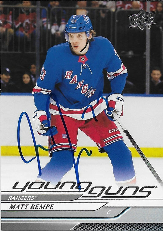 Signed Matt Rempe Young Guns 2024-25 Upper Deck New York Rangers Rookie Card