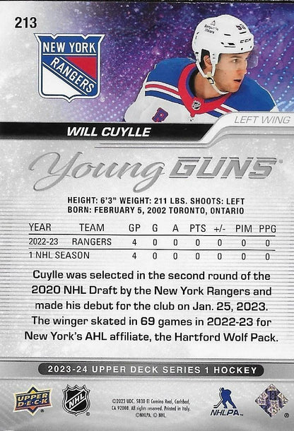 Signed Will Cuylle Young Guns 2023-24 Upper Deck New York Rangers Rookie Card