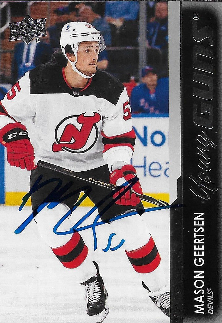 Signed Mason Geertsen Young Guns 2021-2022 UD New Jersey Devils Rookie Card
