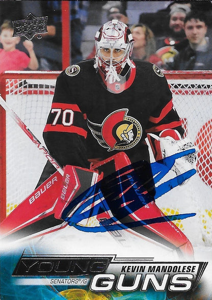 Signed Kevin Mandolese Young Guns 2022-23 Upper Deck Ottawa Senators Rookie Card