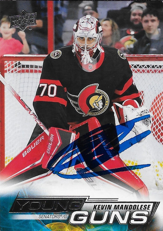 Signed Kevin Mandolese Young Guns 2022-23 Upper Deck Ottawa Senators Rookie Card