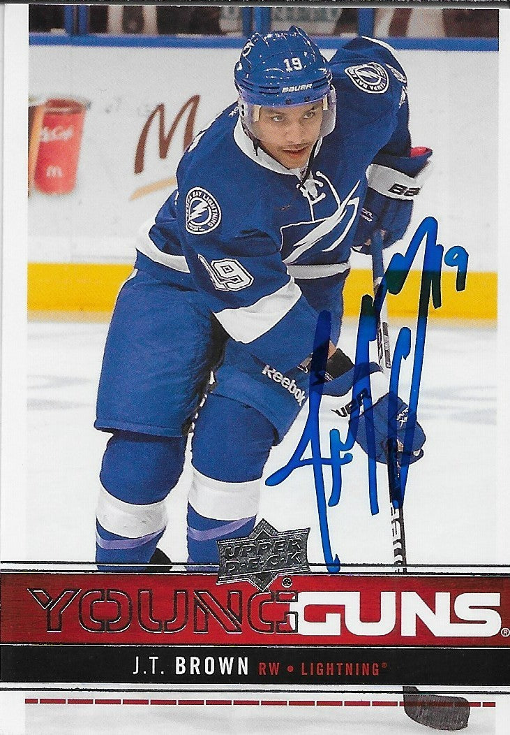 Signed J.T. Brown Young Guns 2012-13 Upper Deck Tampa Bay Lightning Rookie Card