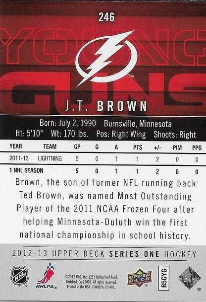 Signed J.T. Brown Young Guns 2012-13 Upper Deck Tampa Bay Lightning Rookie Card