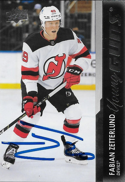 Signed Fabian Zetterlund Young Guns 2021-22 UD New Jersey Devils Rookie Card