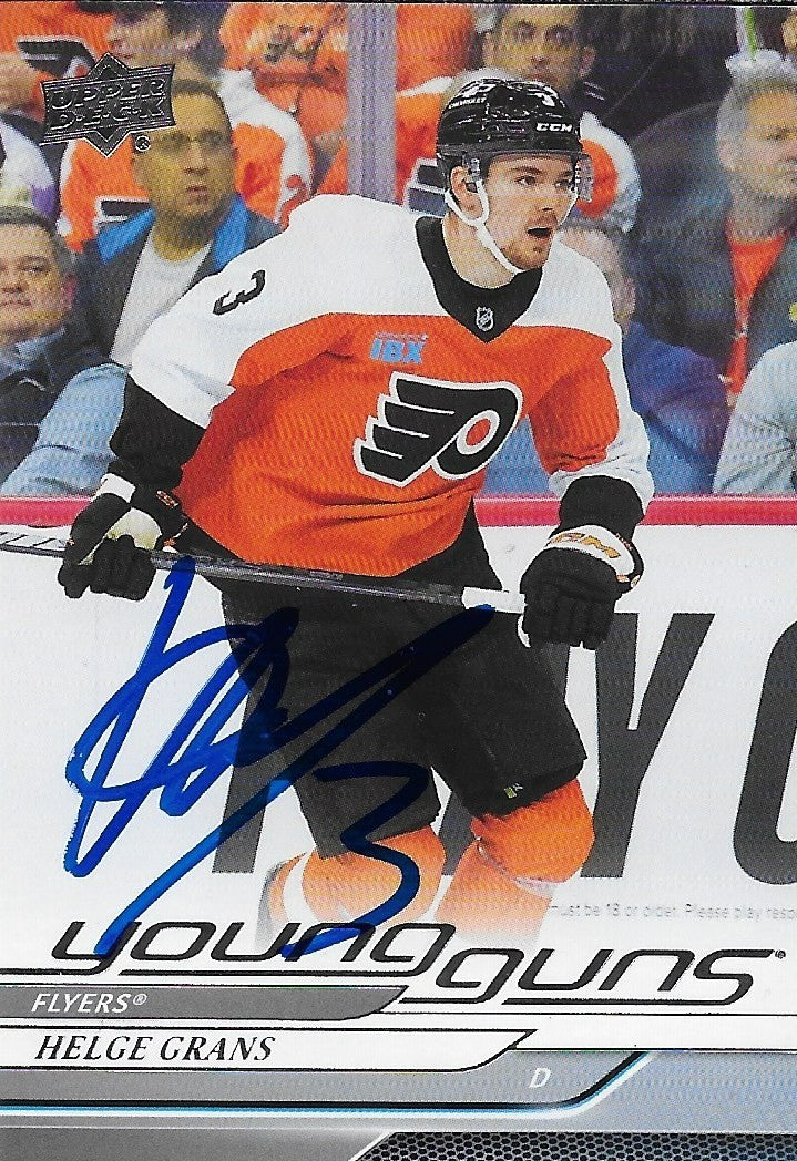 Signed Helge Grans 2024-25 UD Young Guns Philadelphia Flyers Rookie Card