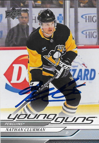 Signed Nathan Clurman 2024-25 UD Young Guns Pittsburgh Penguins Rookie Card