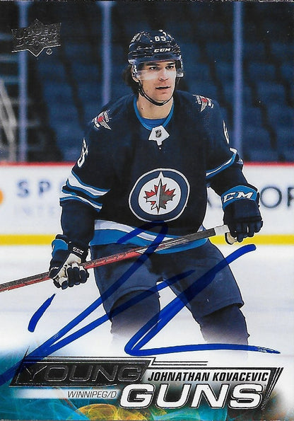 Signed Johnathan Kovacevic 2022/23 UD Young Guns Winnipeg Jets Rookie Card