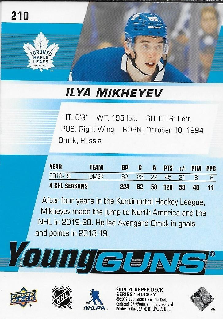 Signed Ilya Mikheyev 2019/20 UD Young Guns Toronto Maple Leafs Rookie Card