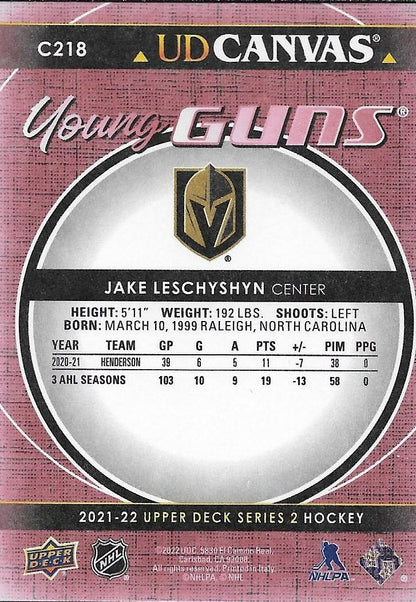 Signed Jake Leschyshyn 21-22 Young Guns UD Canvas Vegas Golden Knights Rookie Cd