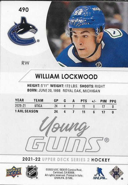 Signed William Lockwood 2021/22 UD Young Guns Vancouver Canucks Rookie Card