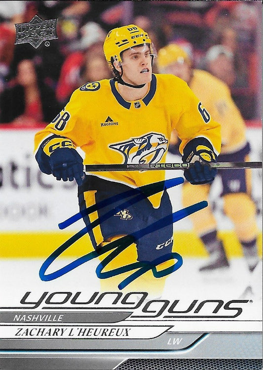Signed Zachary L'Heureux 24/25 UD Young Guns Nashville Predators Rookie Card